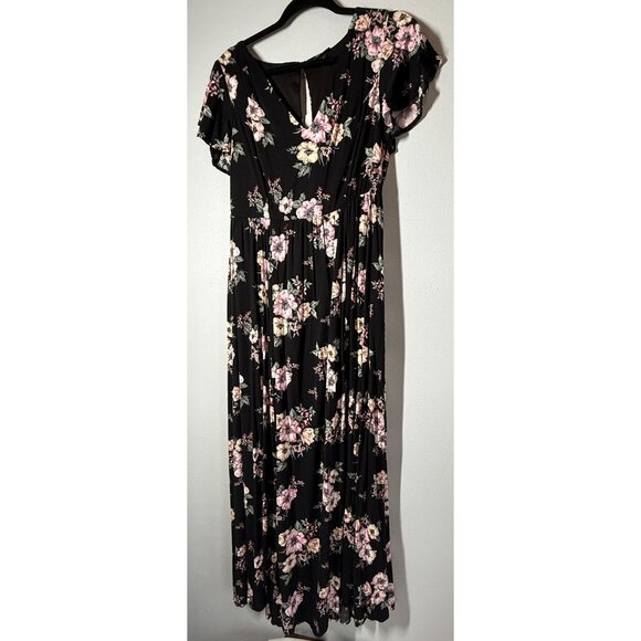 Torrid Womens Black Floral Challis Maxi Dress Size 0 Feminine Boho Garden Party - Picture 1 of 14